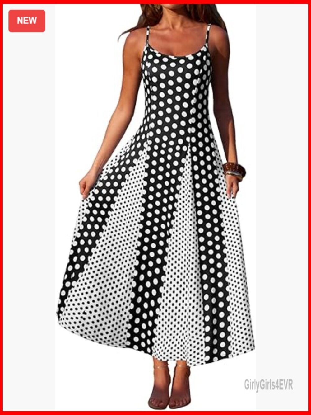 Polka Dot Midi Dress Spaghetti Strap Fit and Flare Summer Dress